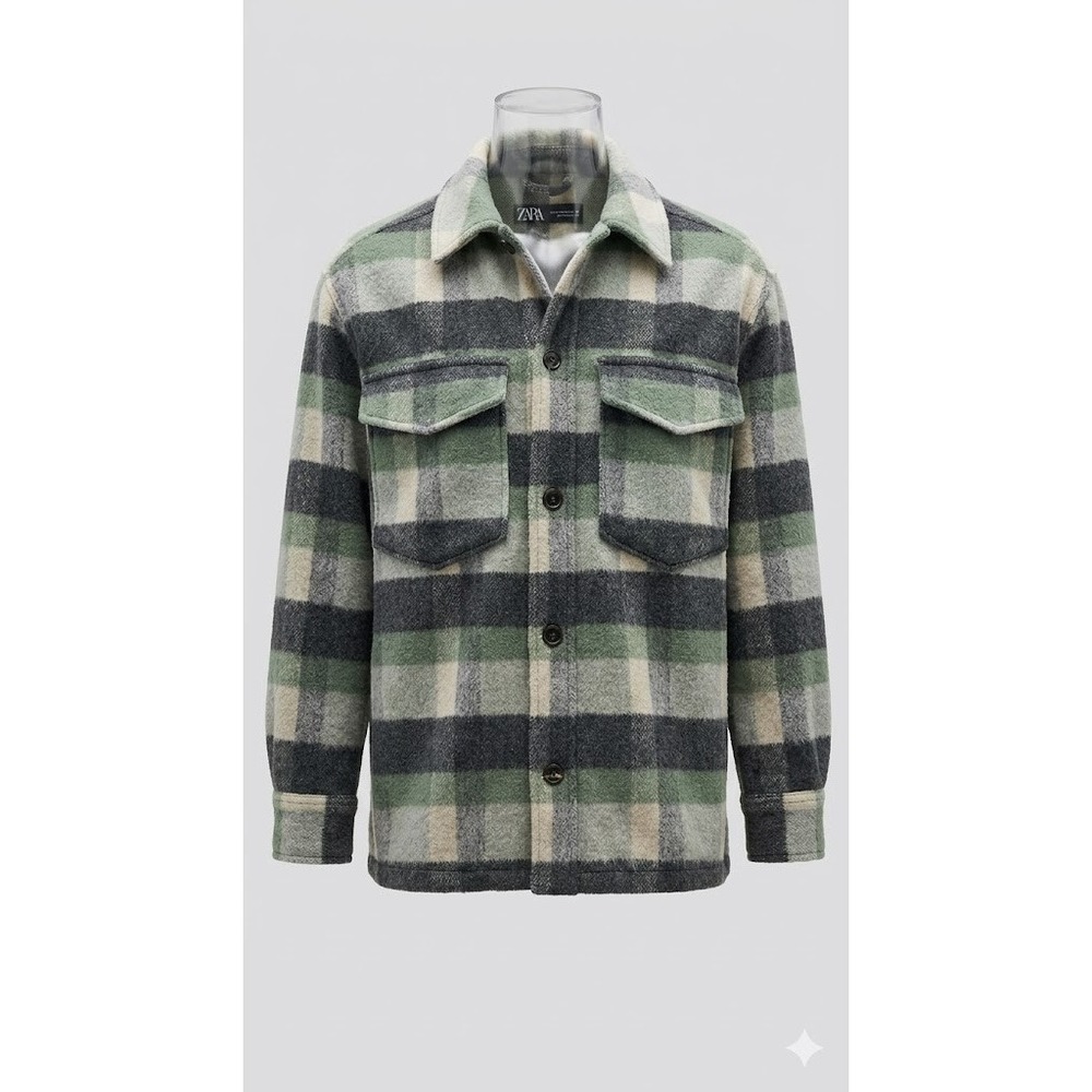 Zara Plaid Shacket XS Green Gray Oversized Heavy Flannel Shirt Jacket Grunge Got